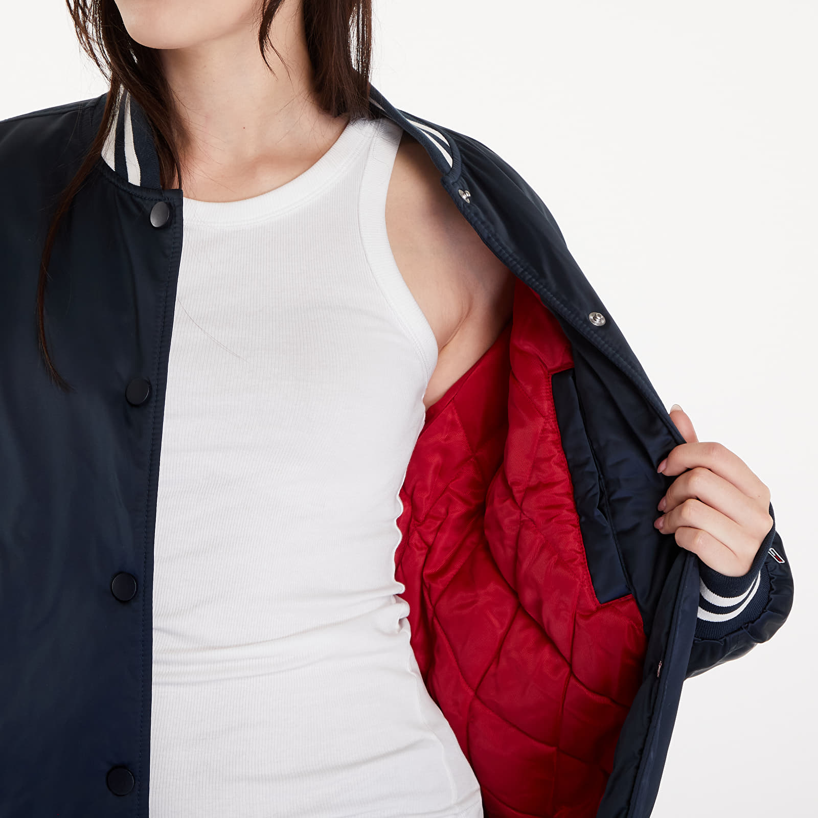 Women's bombers Tommy Jeans Satin Letterman Bomber Jacket Dark Night Navy