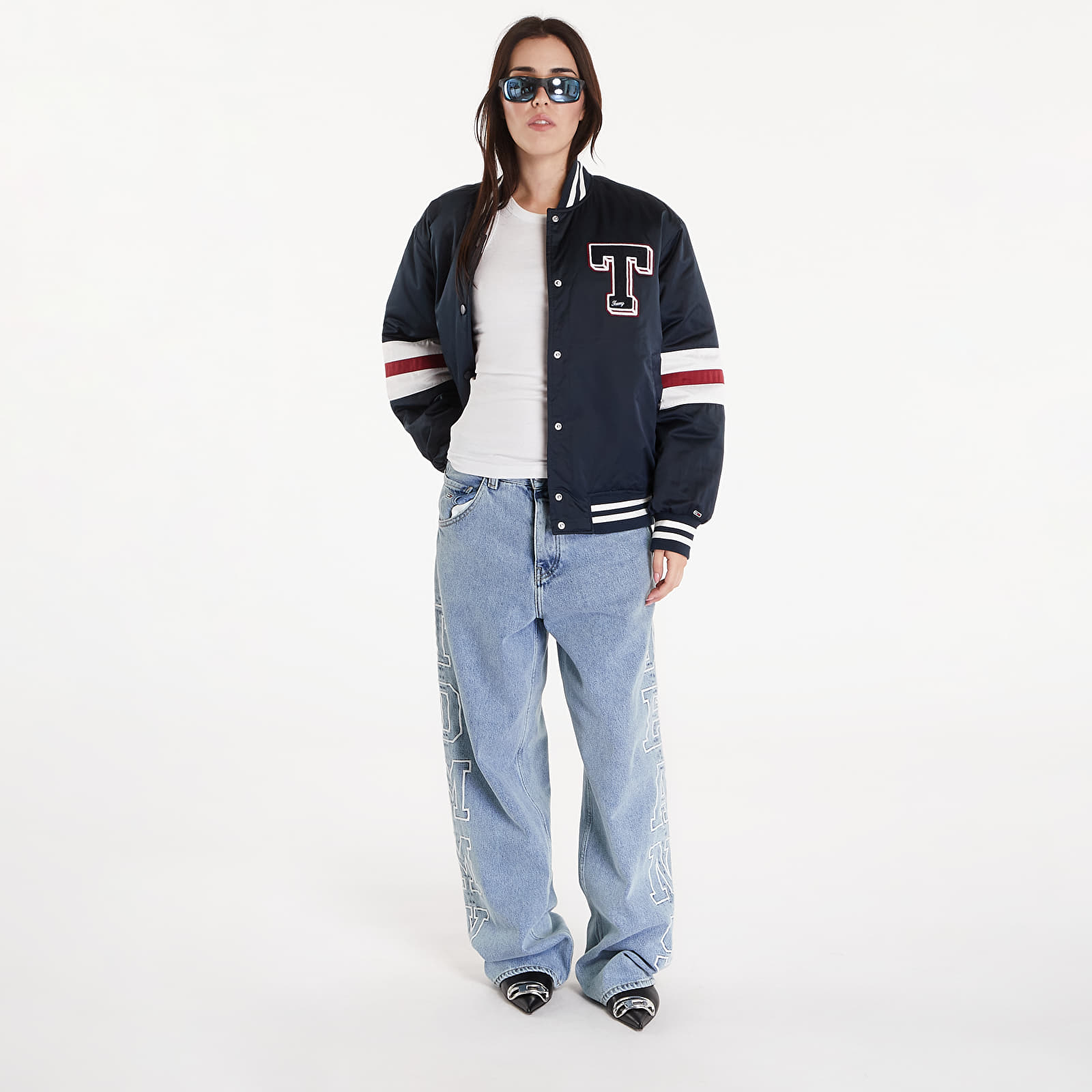 Women's bombers Tommy Jeans Satin Letterman Bomber Jacket Dark Night Navy
