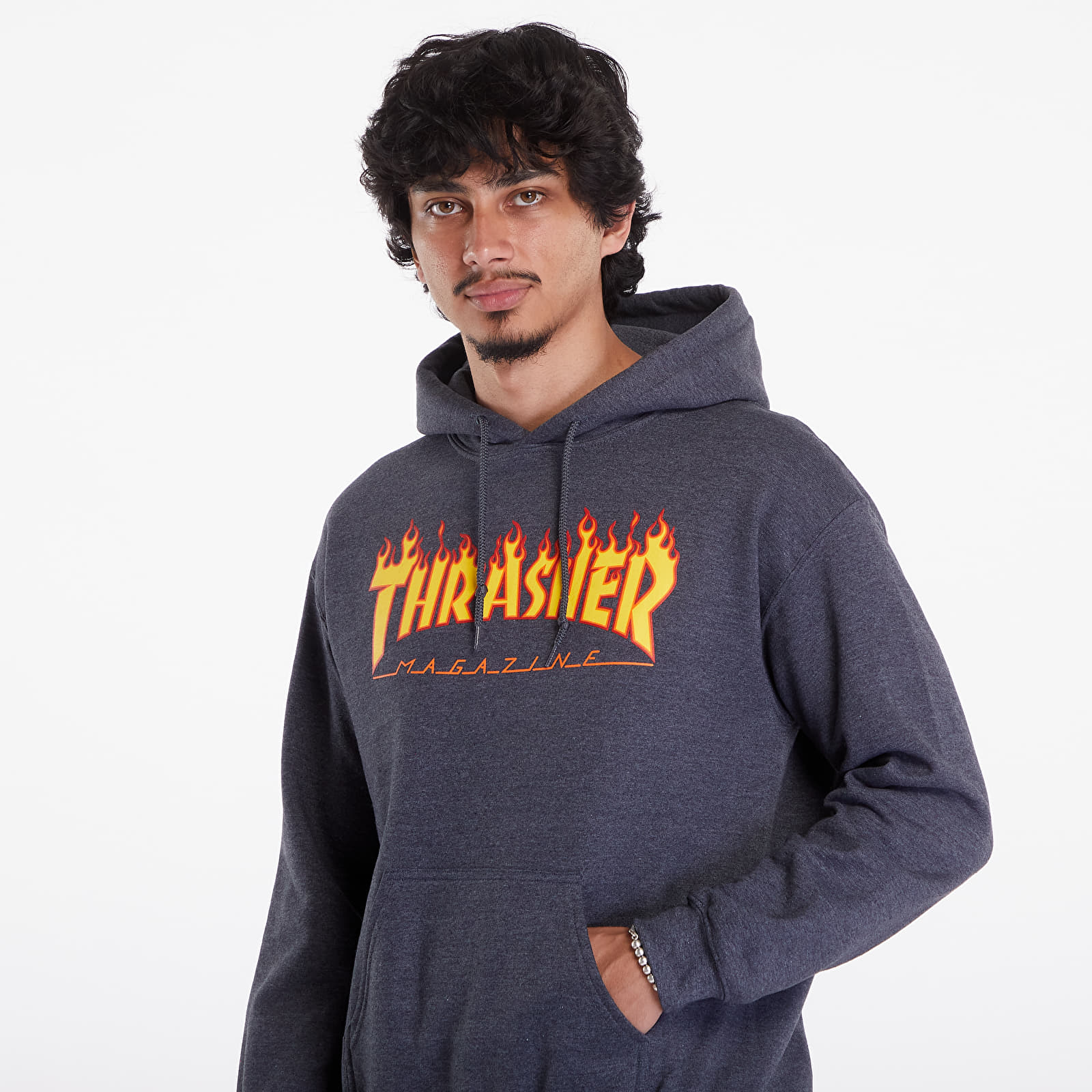 Thrasher flame logo hoodie grey top