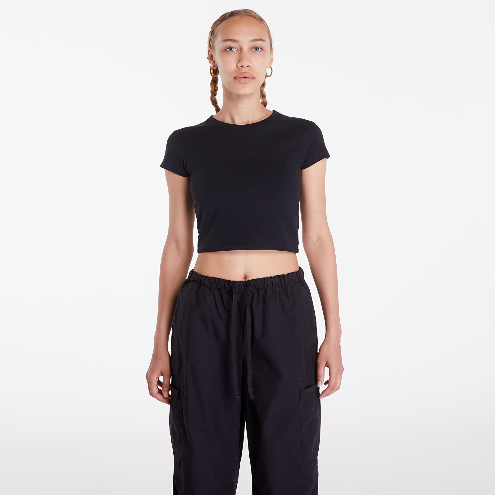 T-Shirts Urban Classics Ladies Stretch Jersey Cropped Tee Black