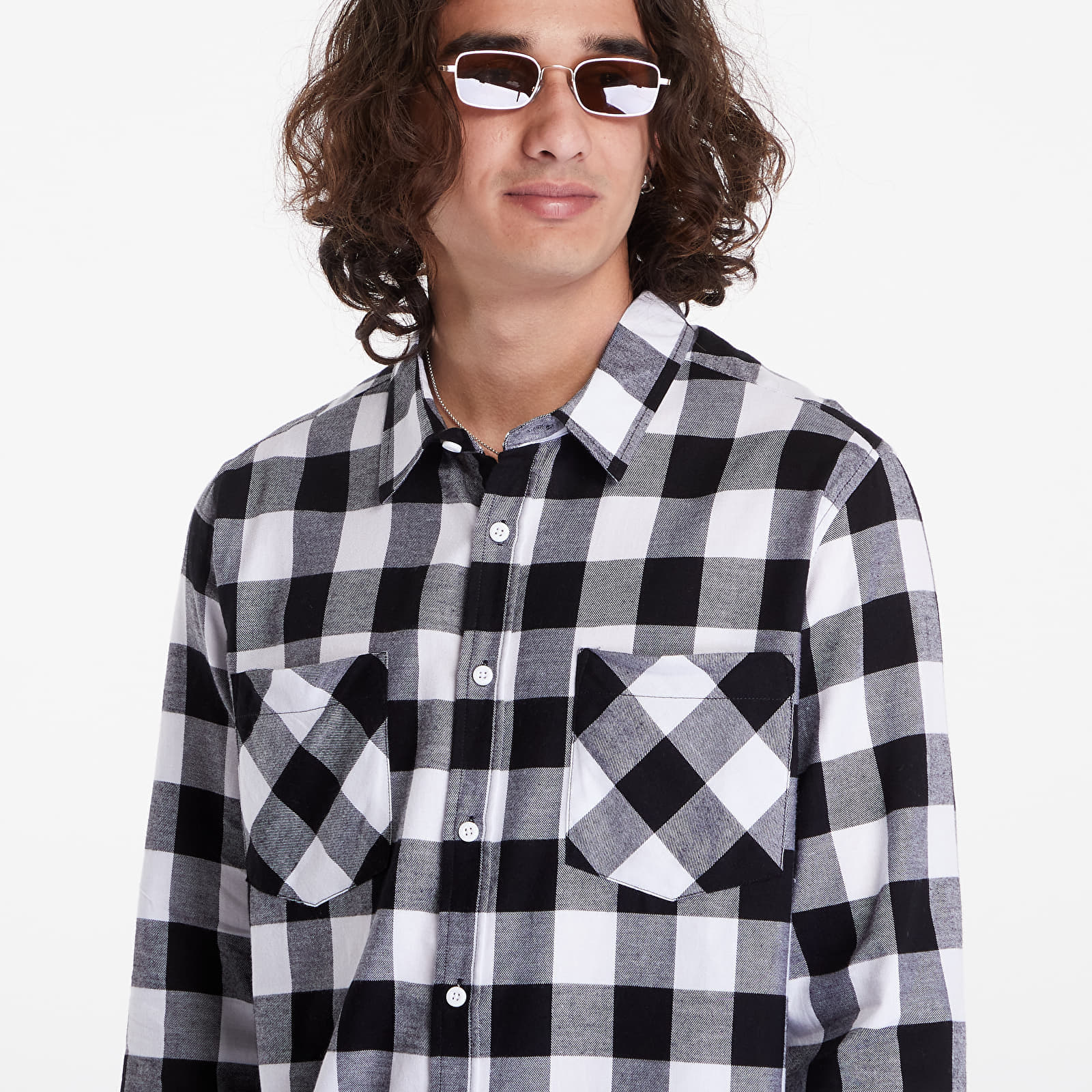 Cămașă Urban Classics Checked Flanell Shirt Black/ White - 1 | YEO