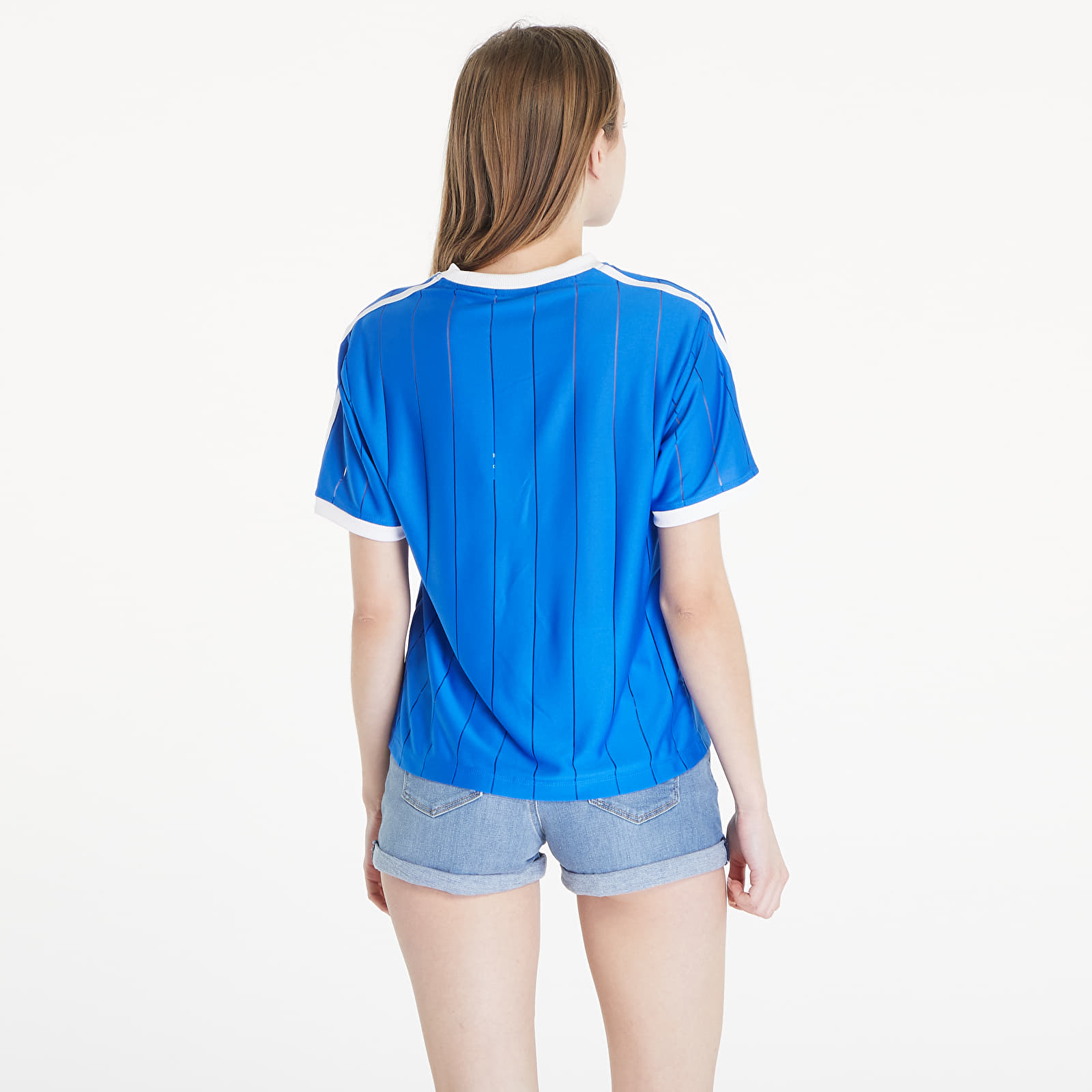 Dámská trička adidas Adicolor 3 Stripes Pinstripe Short Sleeve Tee Blue