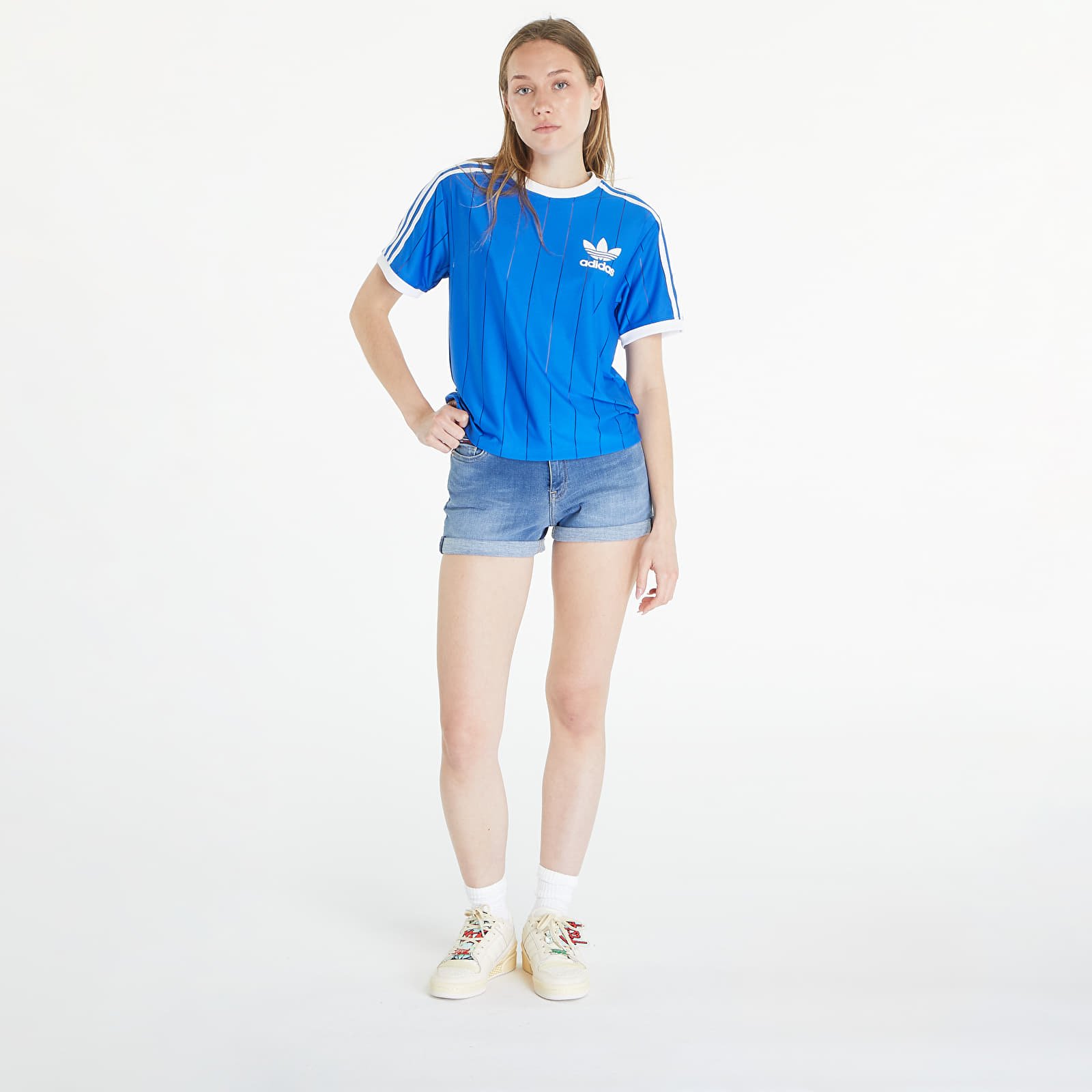 Camisetas de mujer adidas Adicolor 3 Stripes Pinstripe Short Sleeve Tee Blue