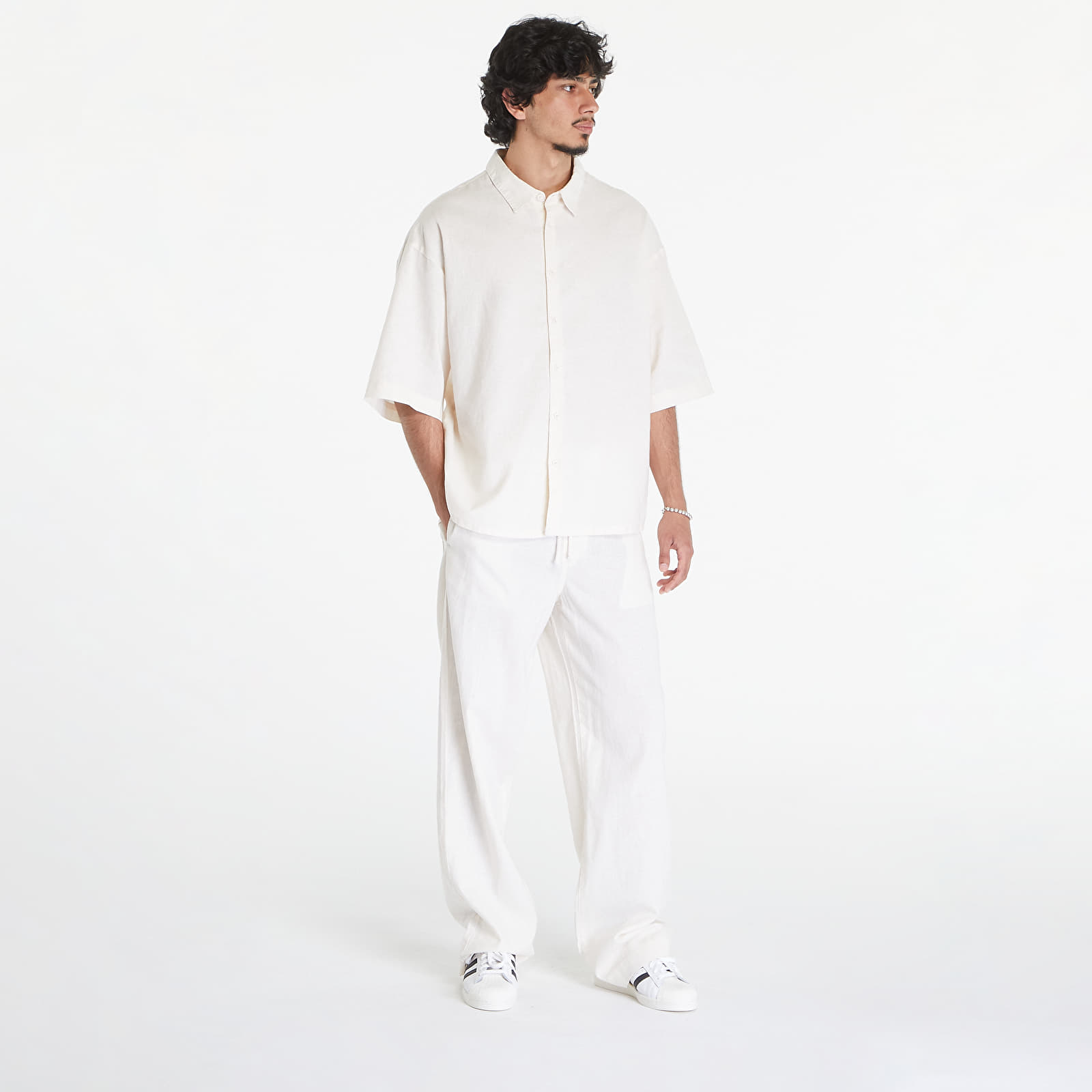 Hemden Urban Classics Boxy Cotton Linen Shirt White Sand