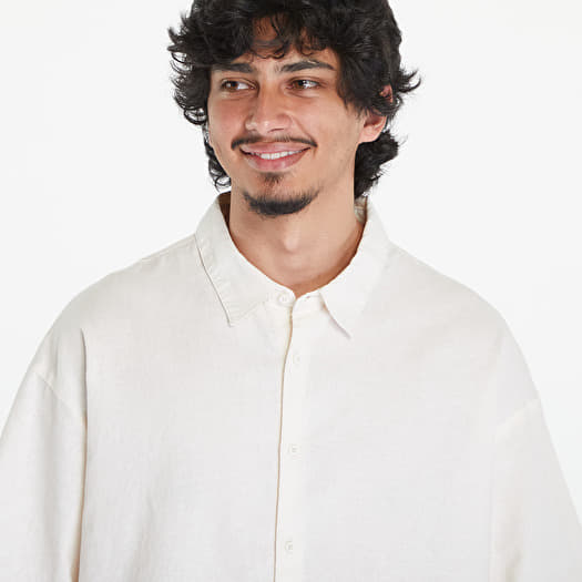 Urban Classics Boxy Cotton Linen Shirt White Sand | Queens