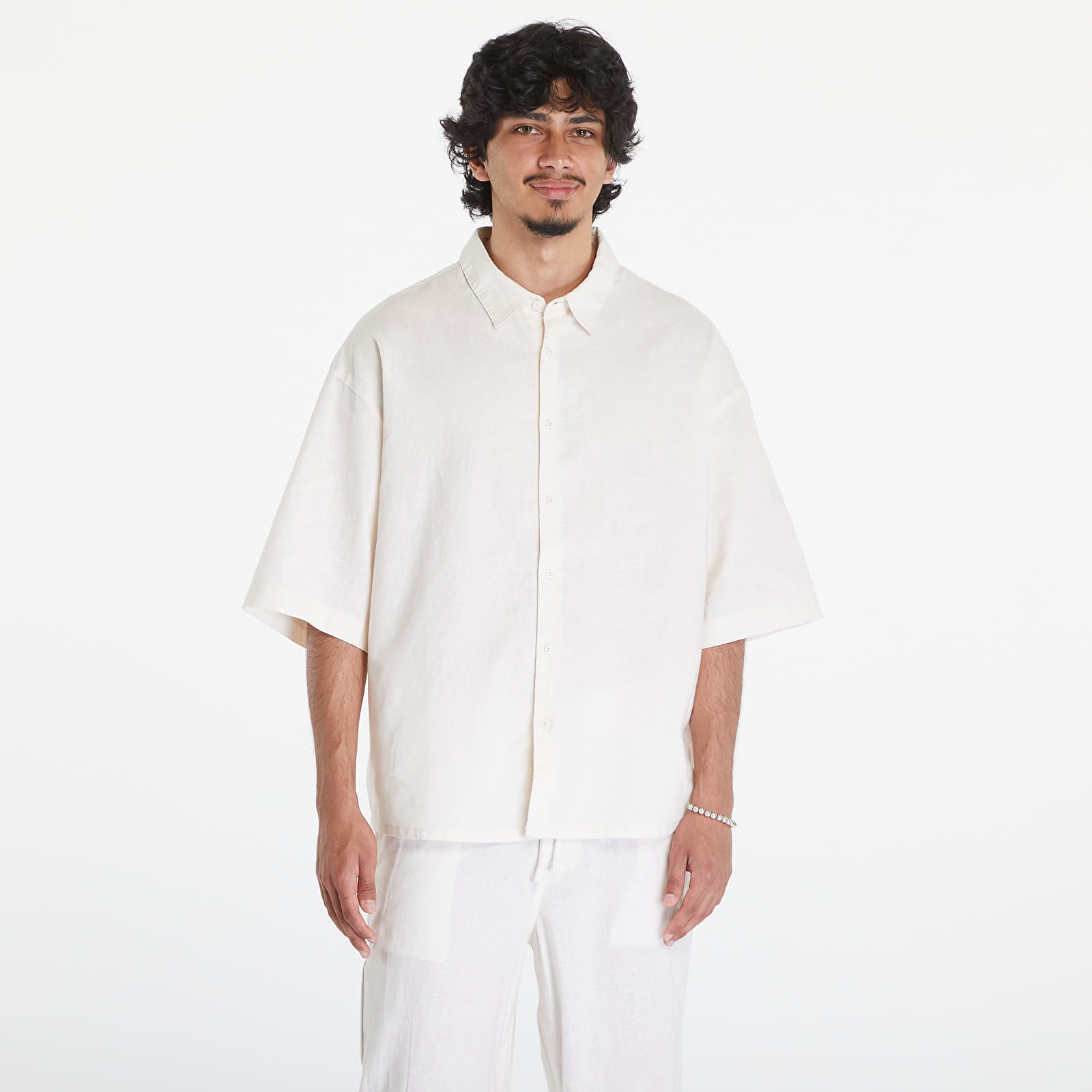 Camicia Urban Classics Boxy Cotton Linen Shirt White Sand L