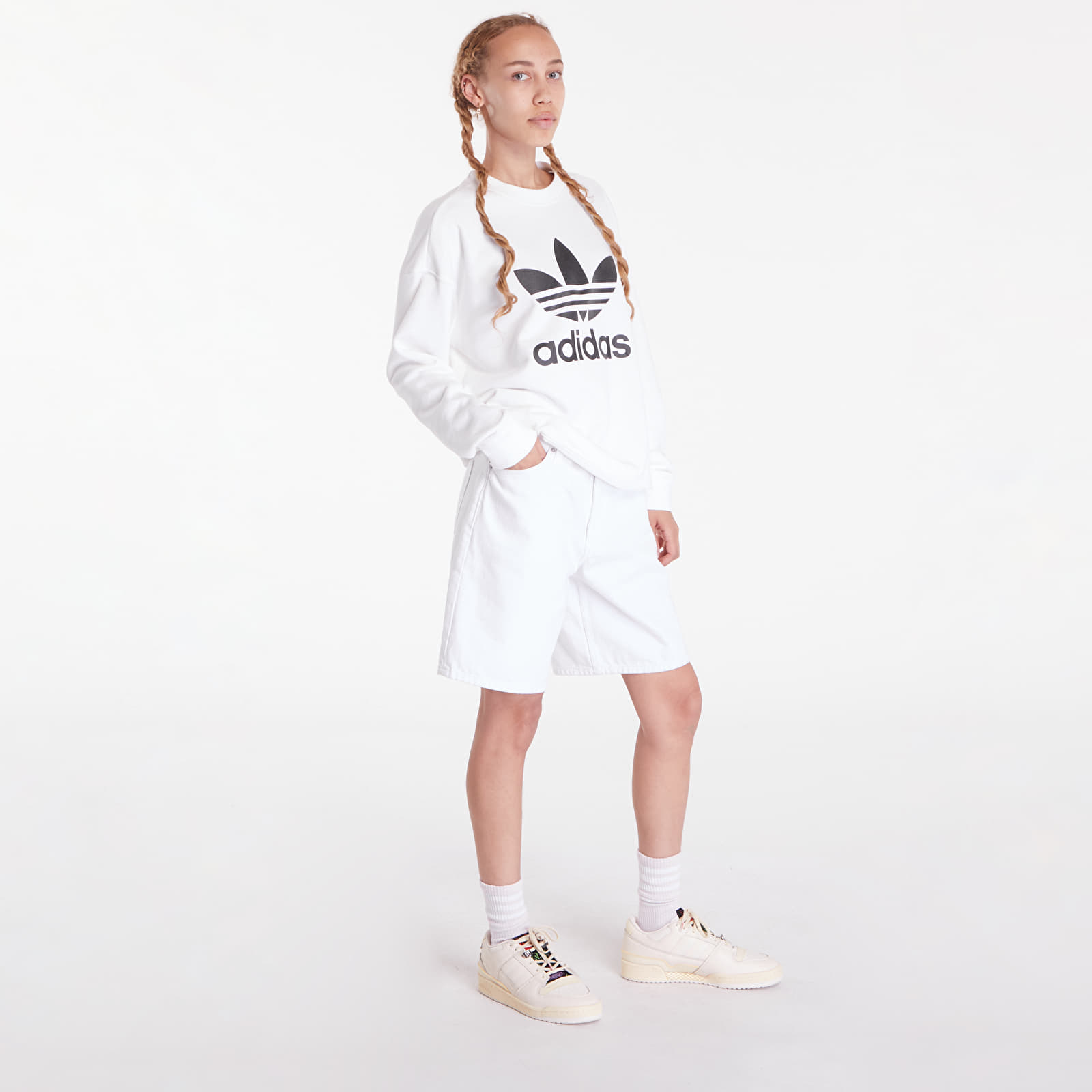 Adidas white trefoil sweatshirt deals
