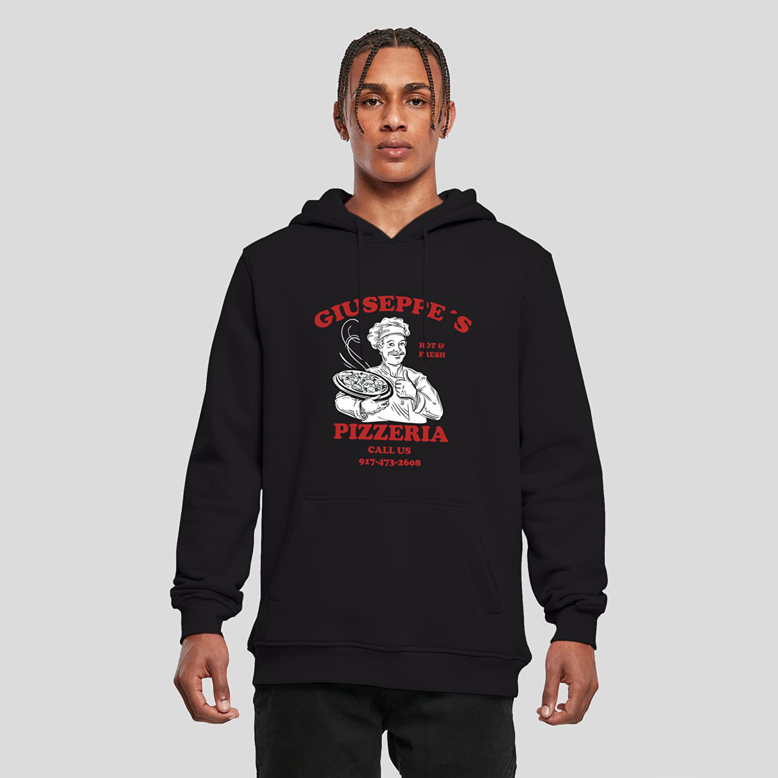 Dukserice Urban Classics Giuseppe's Pizzeria Hoody Black