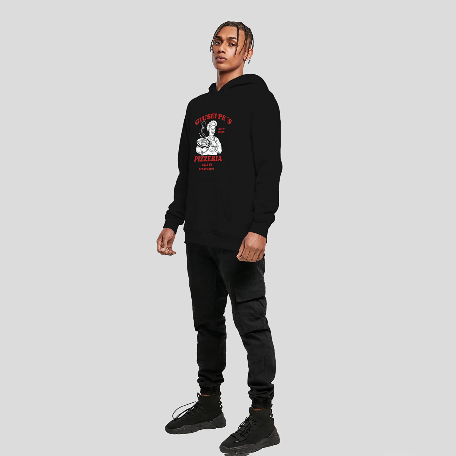 Dukserice Urban Classics Giuseppe's Pizzeria Hoody Black