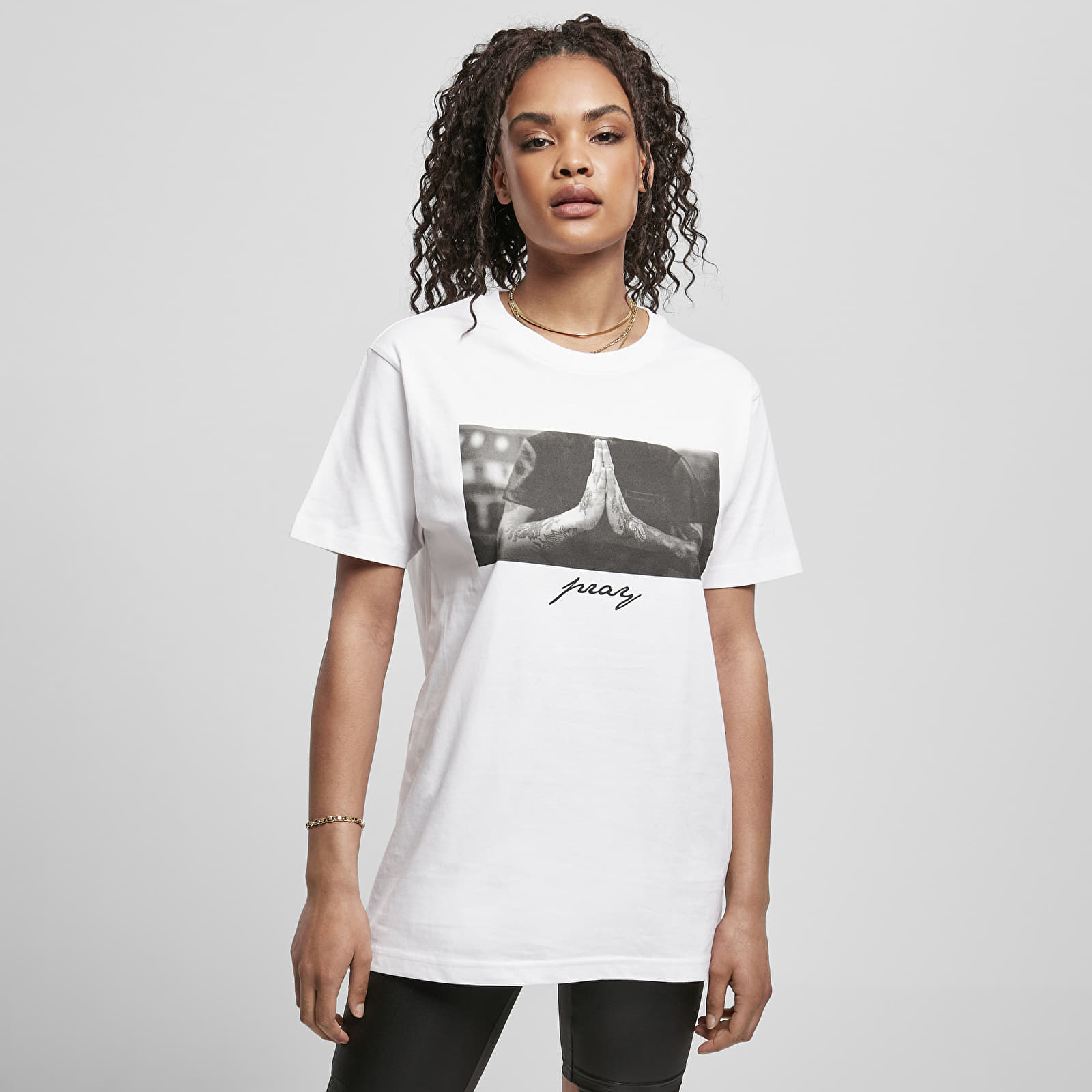 Trička Urban Classics Ladies Pray Tee White