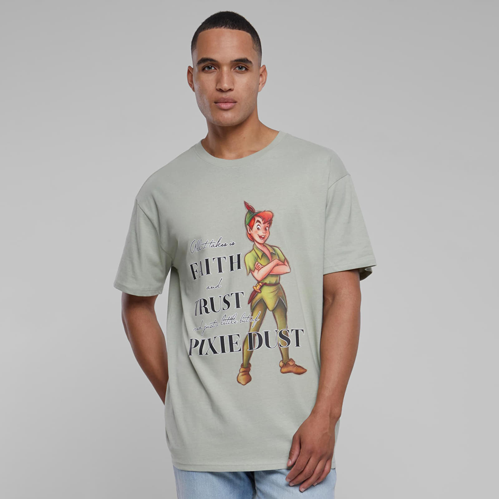 Футболки Urban Classics Disney 100 Peter Pan Faith and Trust Oversize Tee Soft Salvia