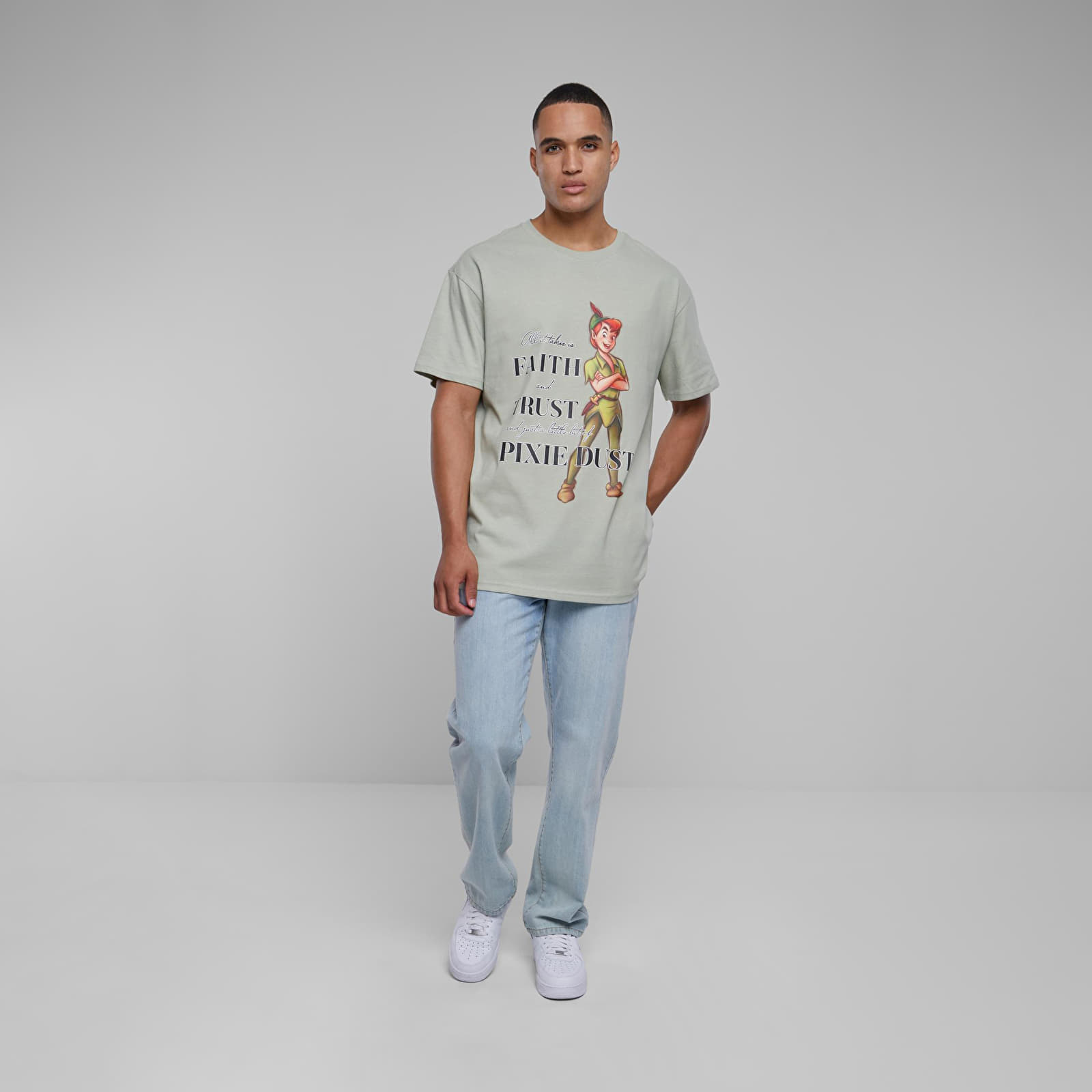 Футболки Urban Classics Disney 100 Peter Pan Faith and Trust Oversize Tee Soft Salvia