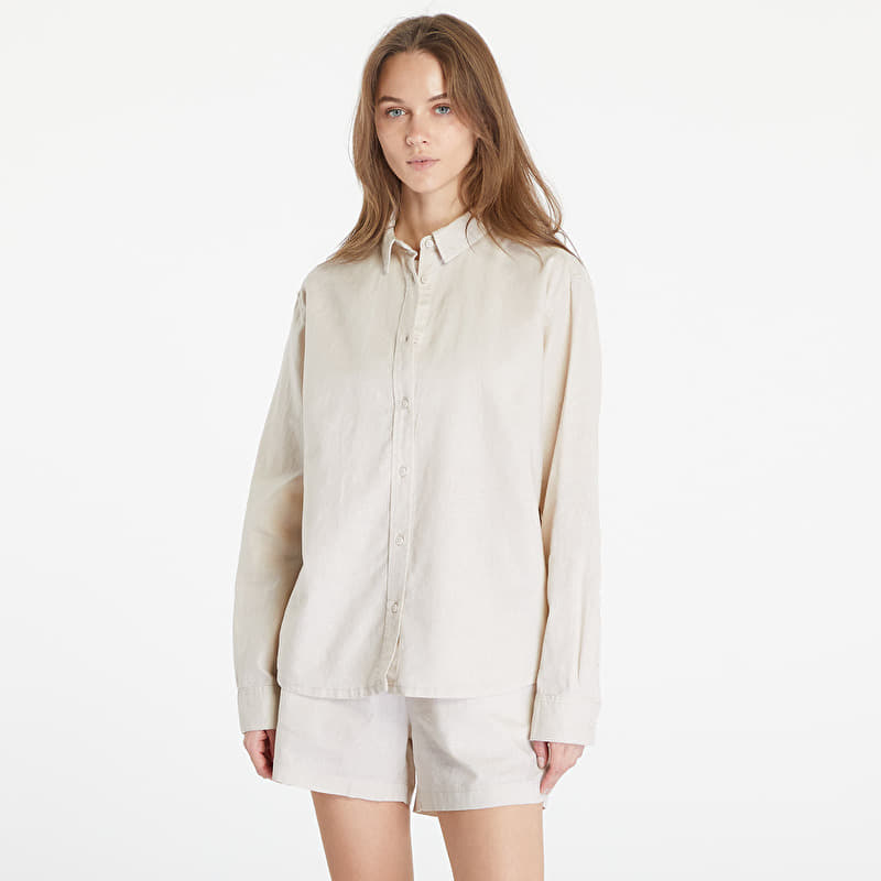 Urban Classics Ladies Linen Mixed Oversized Shirt Soft Seagrass