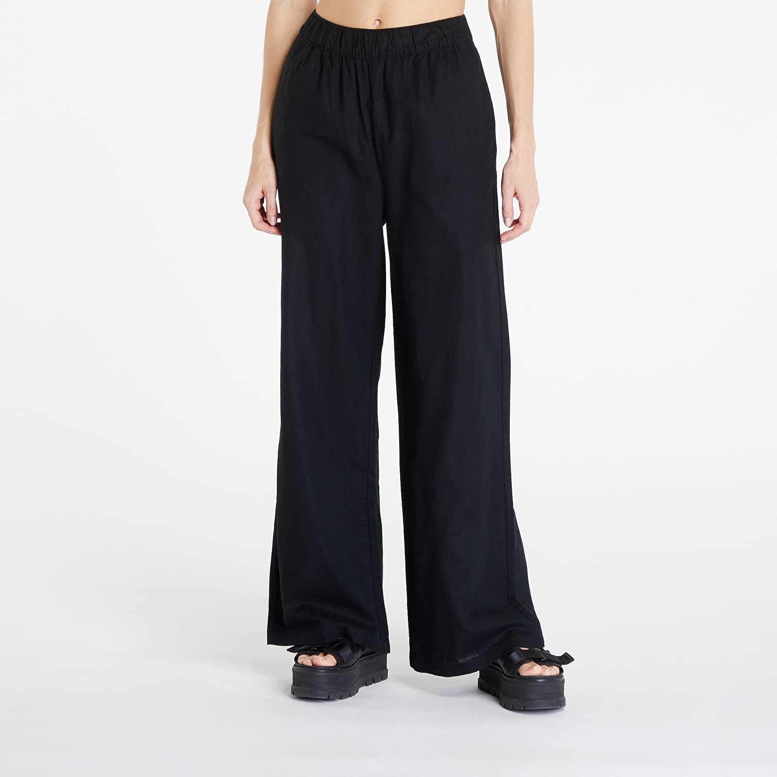 Kavbojke in hlače Urban Classics Ladies Linen Mixed Wide Pants Black