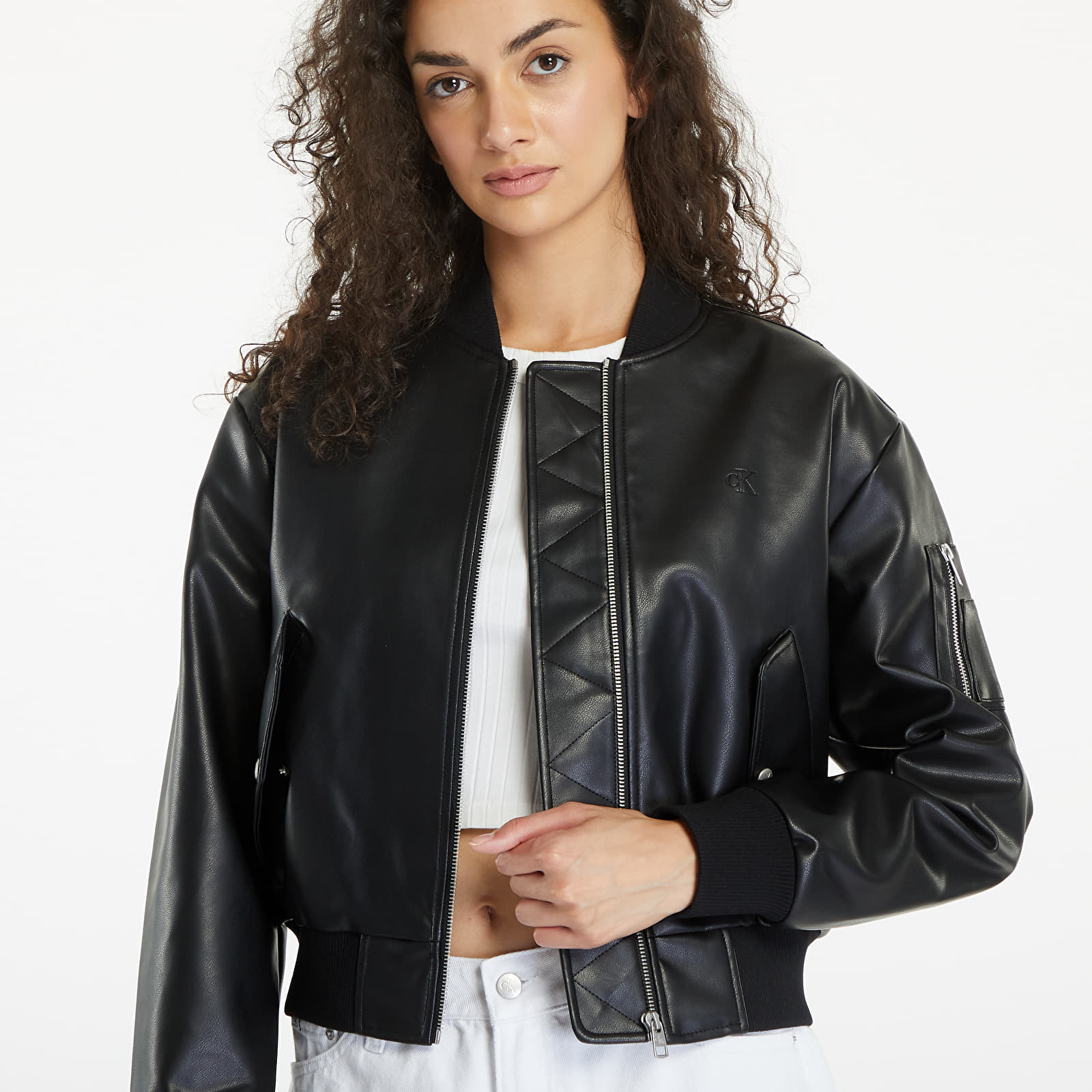Chaquetas de mujer Calvin Klein Jeans Faux Leather Bomber Jacket Black