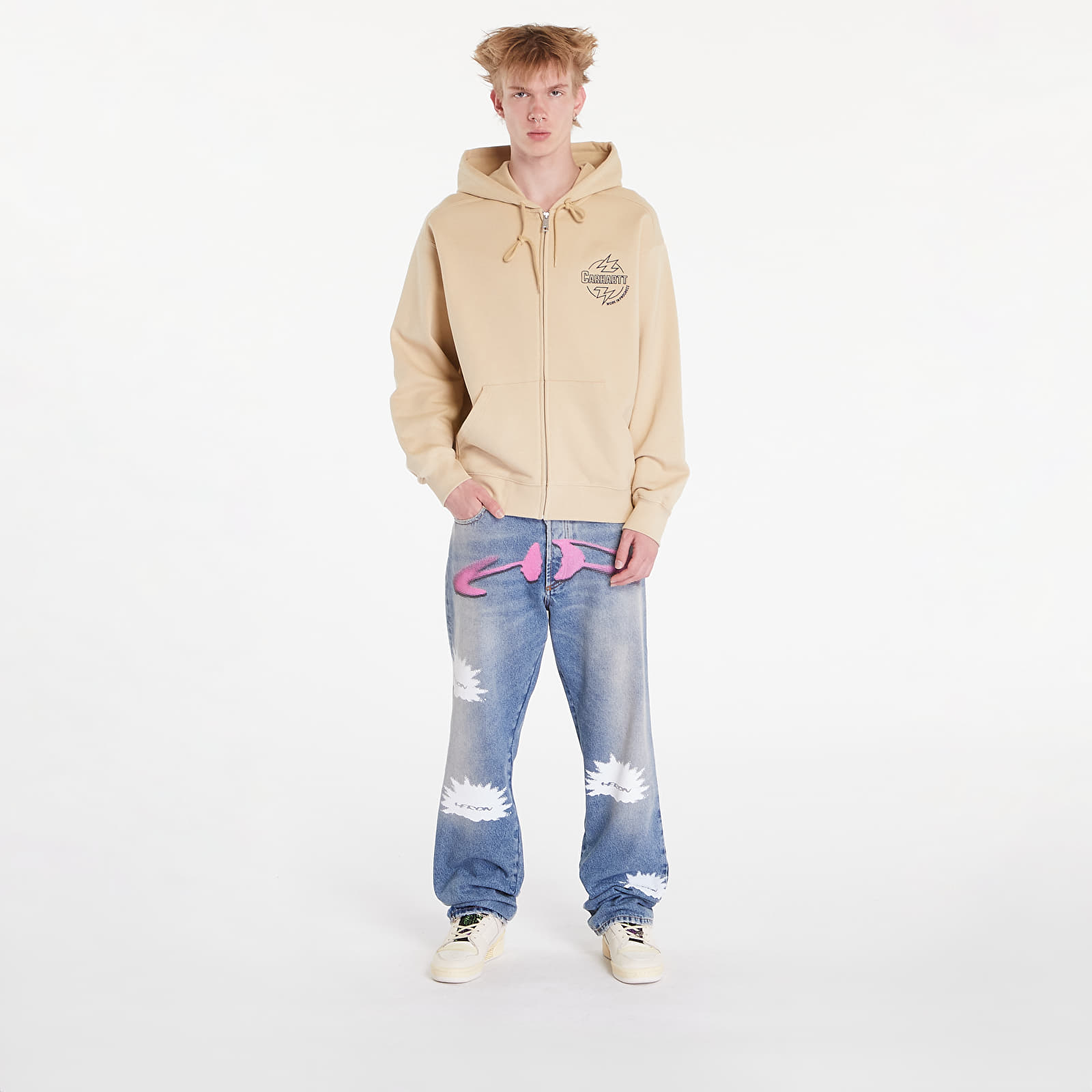 Férfi pulóverek Carhartt WIP Ablaze Hoodie UNISEX Cornsilk/ Air Force Blue