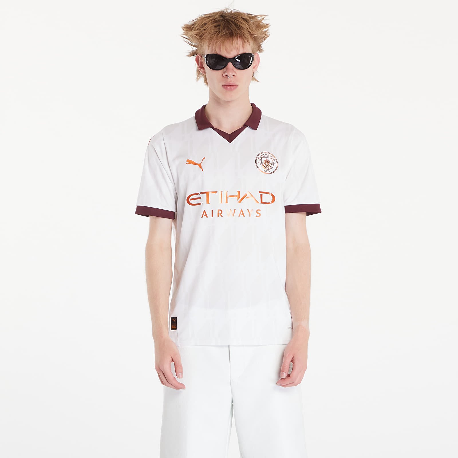 Dresy PUMA Manchester City FC 23/24 Away Replica Jersey T-Shirt White/ Aubergine
