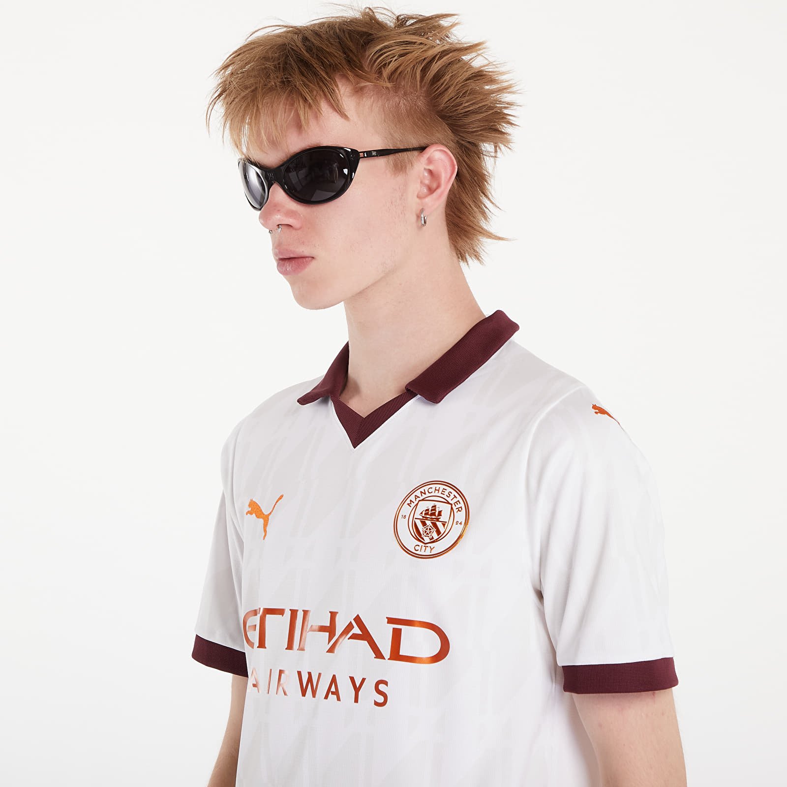 Dresy PUMA Manchester City FC 23/24 Away Replica Jersey T-Shirt White/ Aubergine