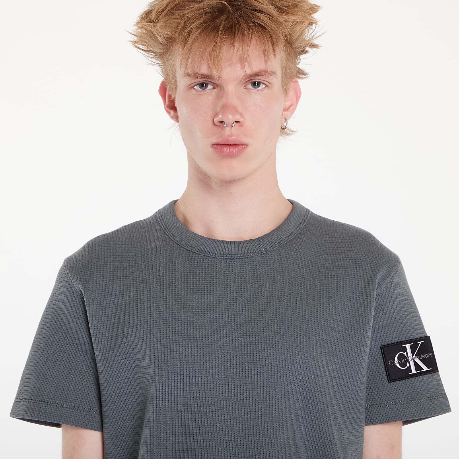Men's T-shirts Calvin Klein Jeans Waffle Cotton Badge T-Shirt Endless Grey