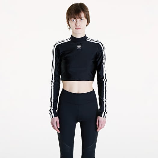 Tričko adidas 3 Stripes Cropped Long Sleeve T-Shirt Black