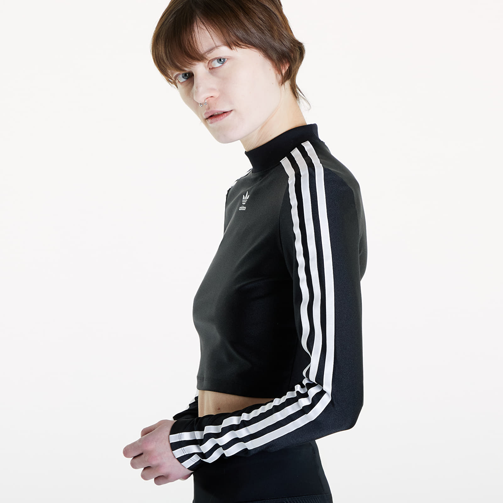 Camisetas adidas 3 Stripes Cropped Long Sleeve T-Shirt Black