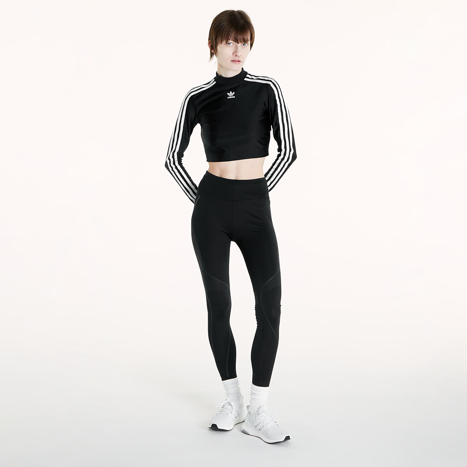 Camisetas adidas 3 Stripes Cropped Long Sleeve T-Shirt Black