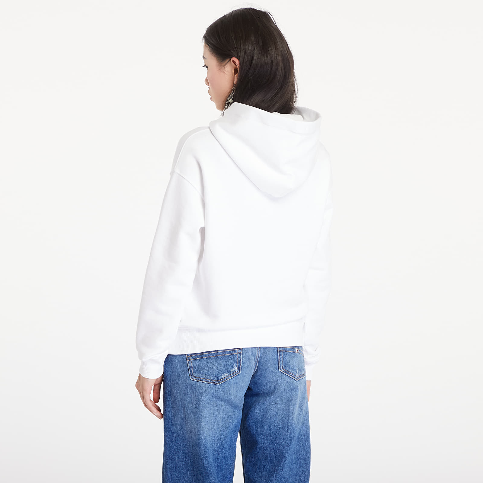 Sudaderas de mujer Tommy Jeans Boxy Logo Drawcord Hoodie White