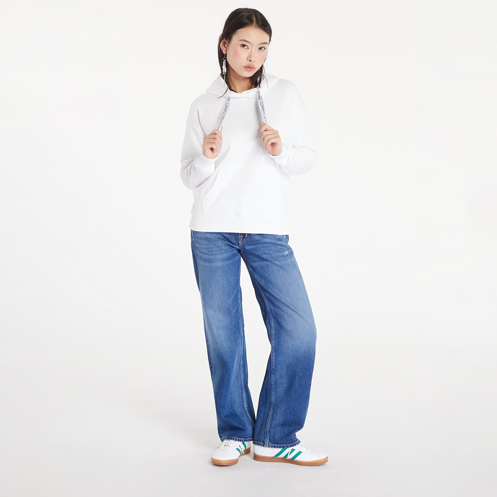 Sudaderas de mujer Tommy Jeans Boxy Logo Drawcord Hoodie White