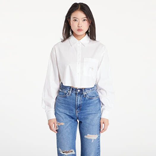 Calvin Klein Jeans Woven Label Cropped T-Shirt White