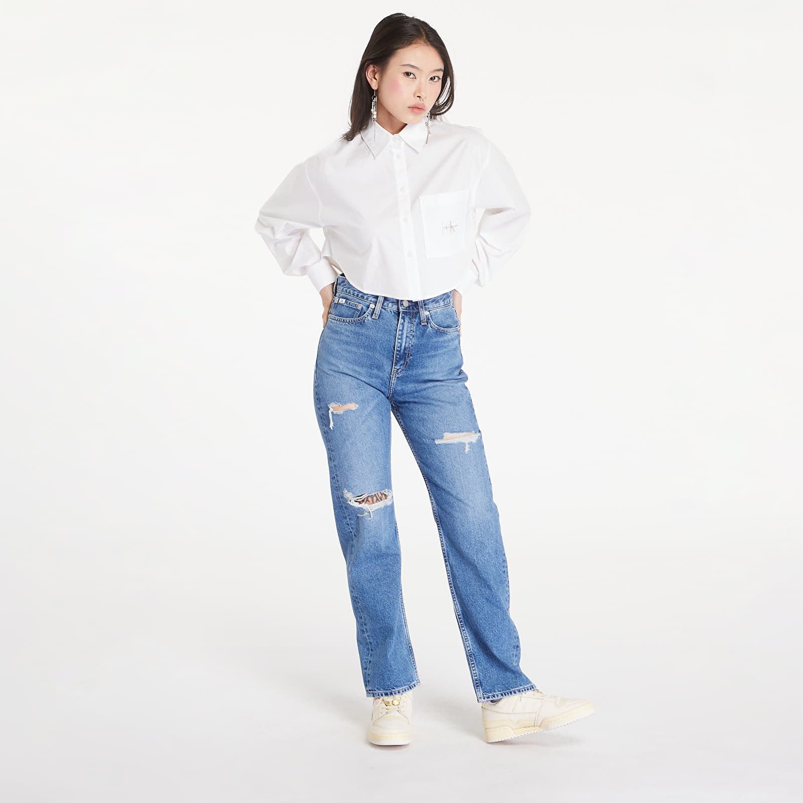 Women's Shirts Calvin Klein Jeans Woven Label Cropped T-Shirt White