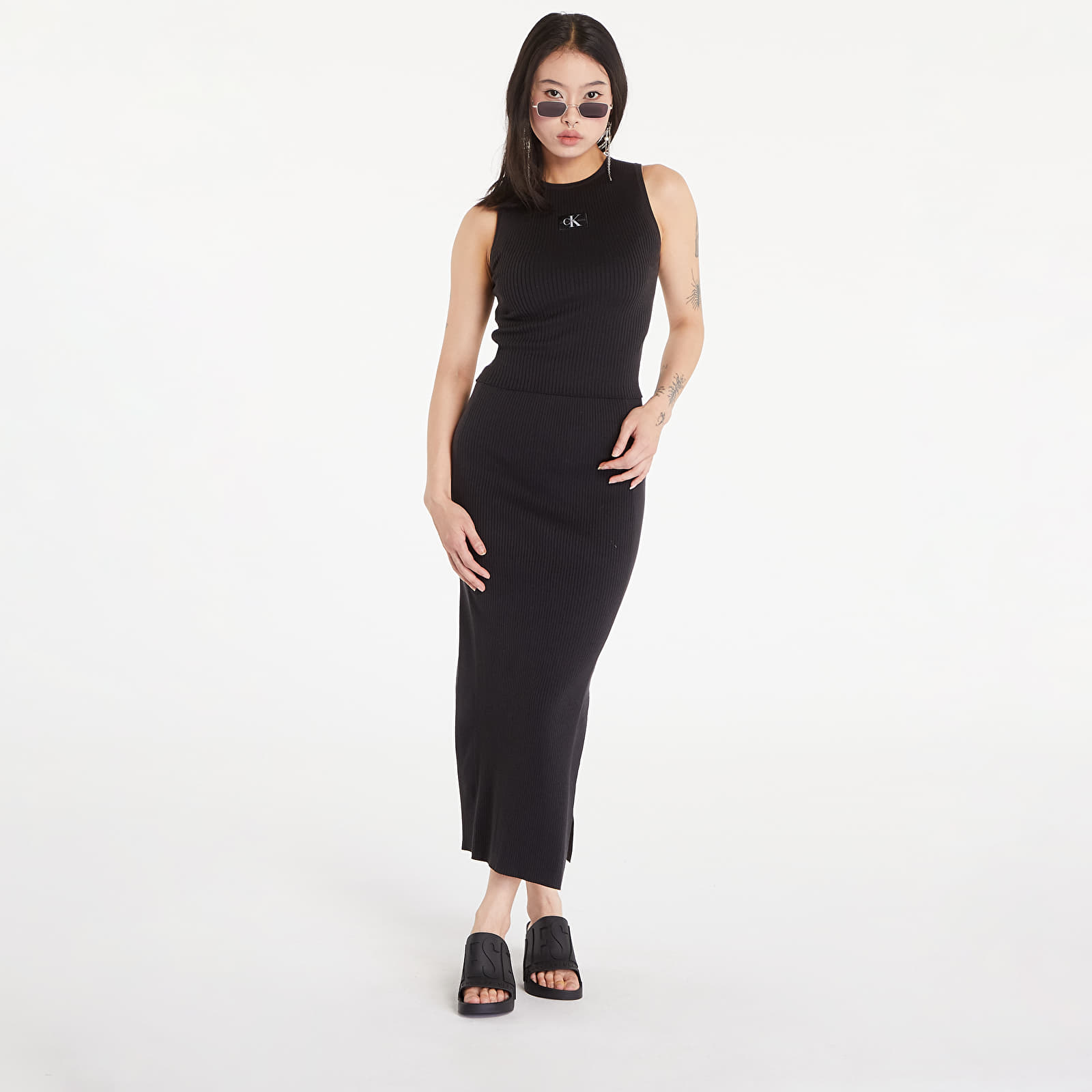 Women's tank tops Calvin Klein Jeans Slim Ribbed Lyocell Tank Top Black