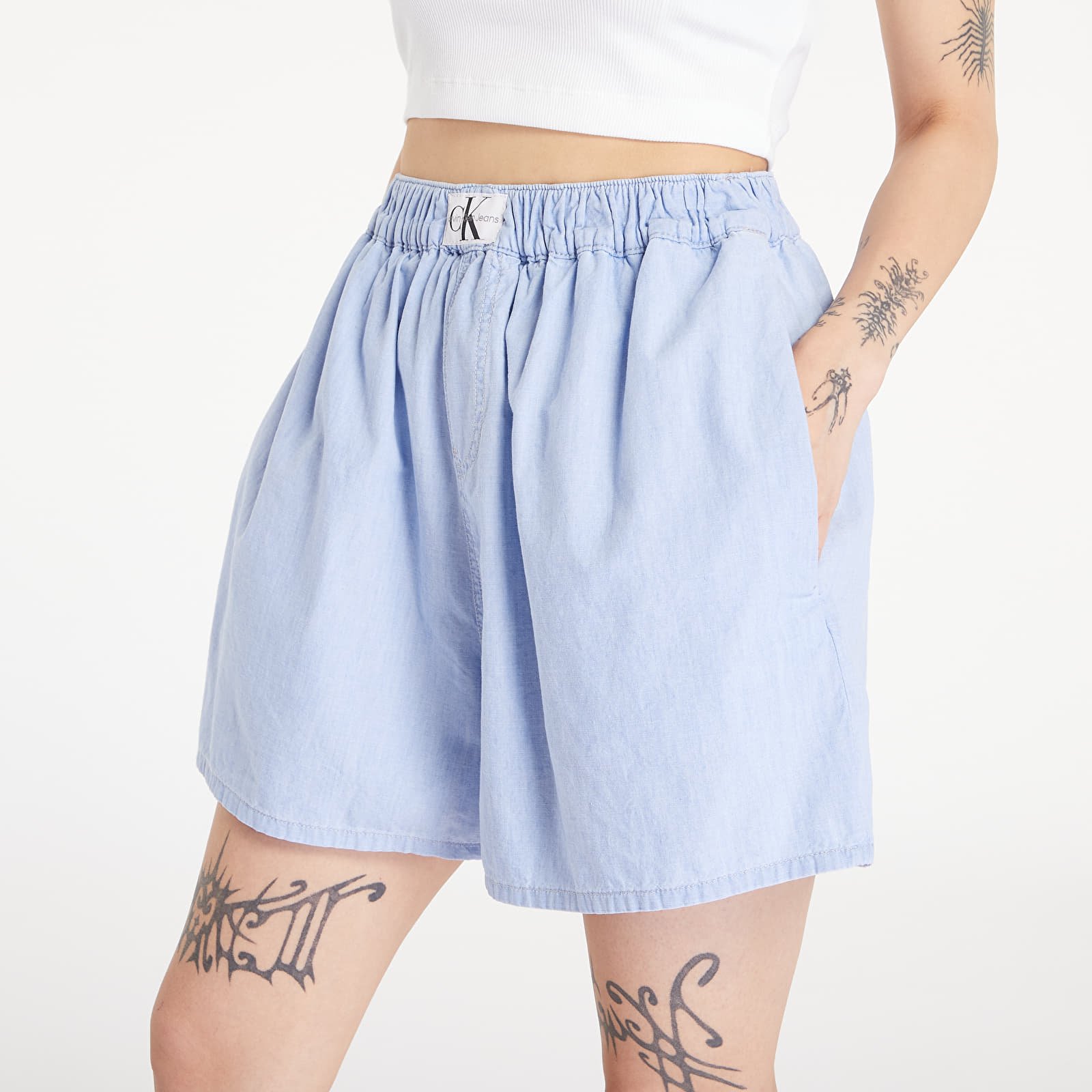 Ženske kratke hlače Calvin Klein Jeans Denim Boxer Shorts Denim Light