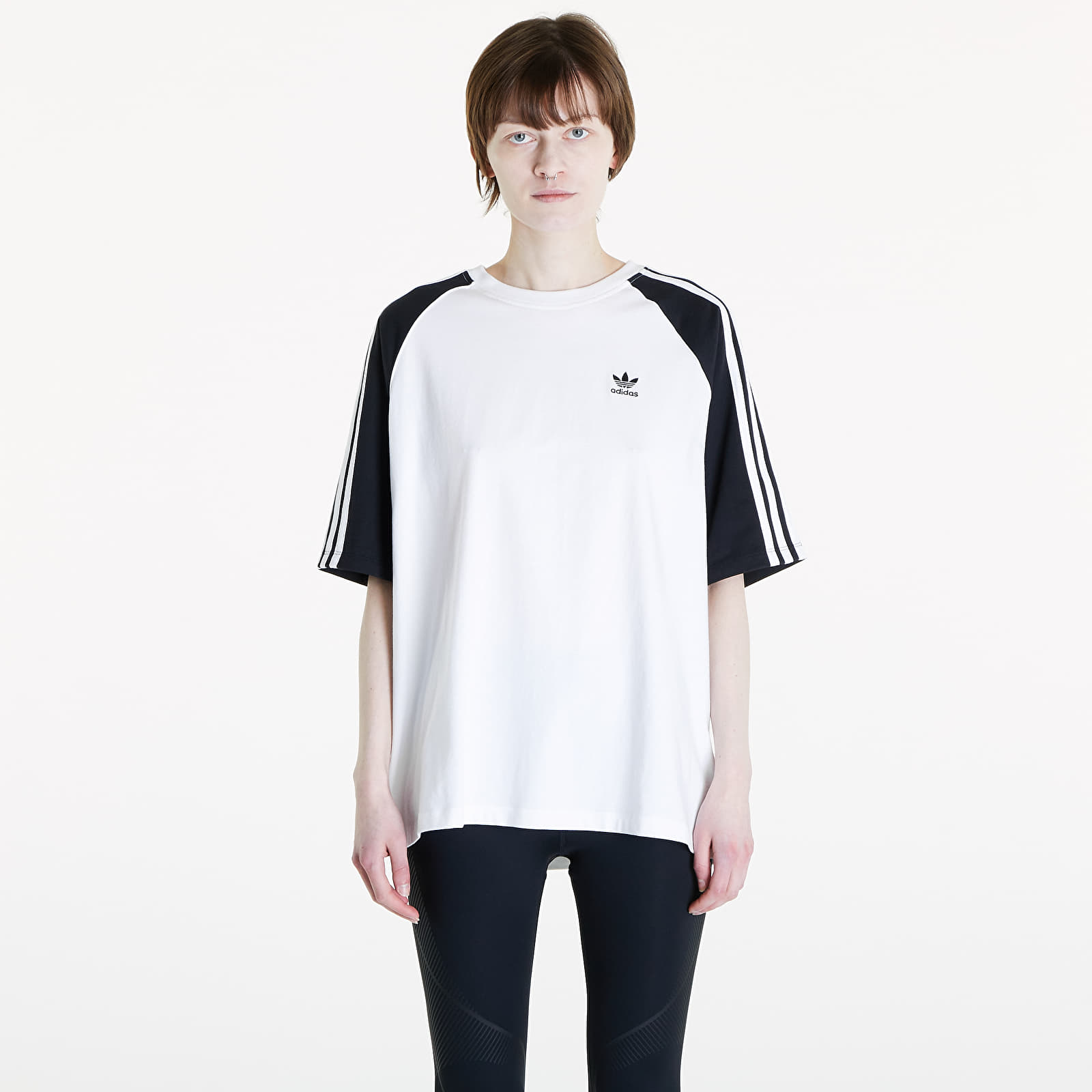 T Shirts adidas Blocked Tee Os White Black Queens