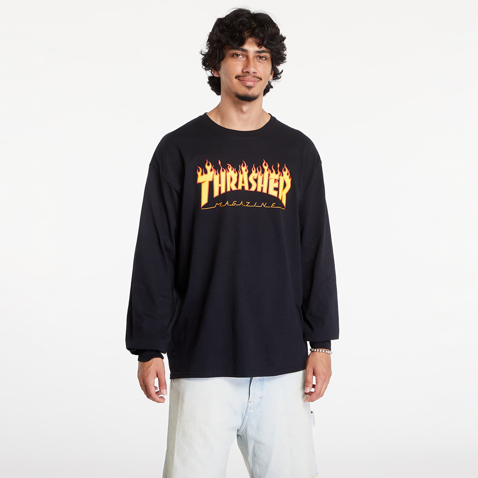 Magliette Thrasher Flame Logo LS Tee Black