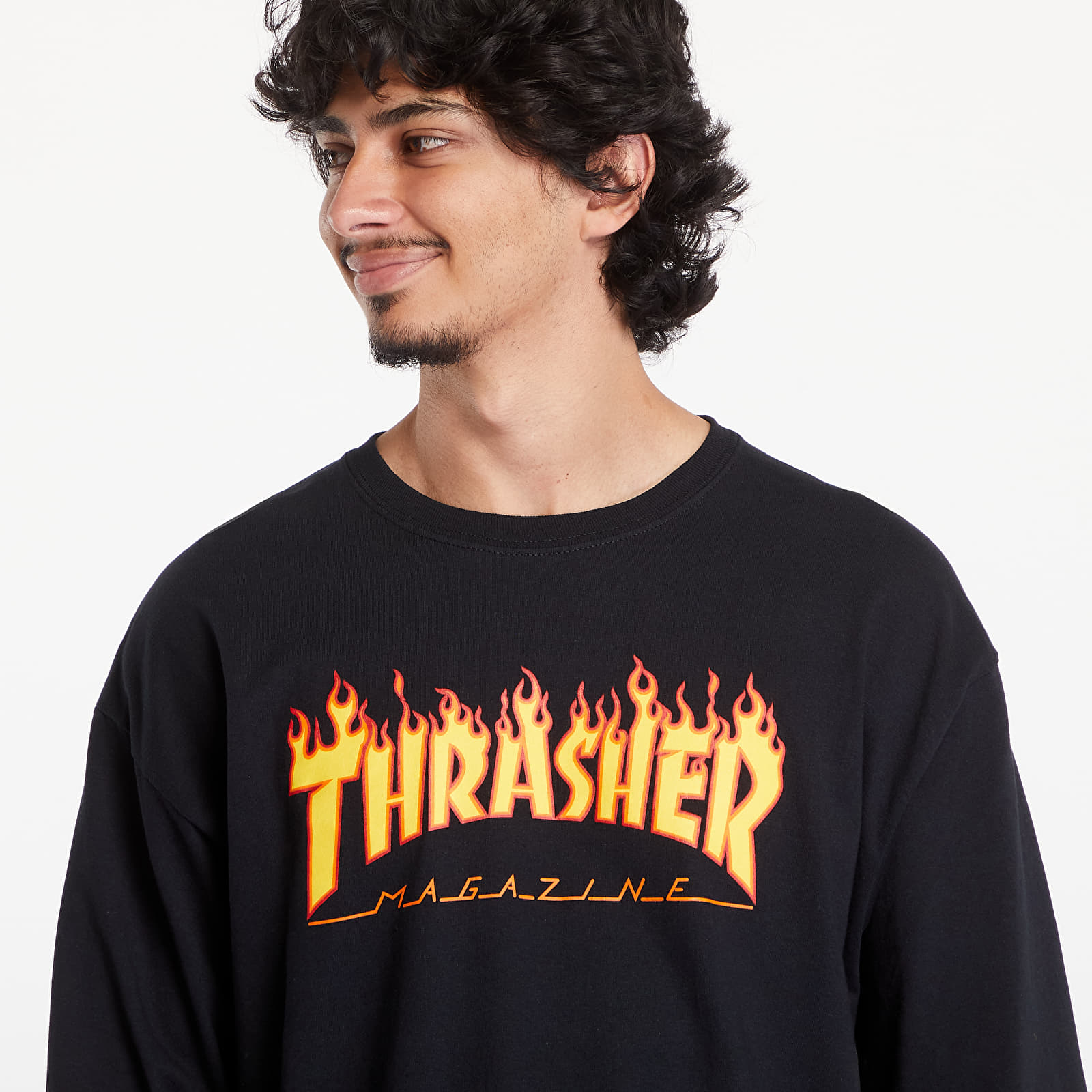 Magliette Thrasher Flame Logo LS Tee Black
