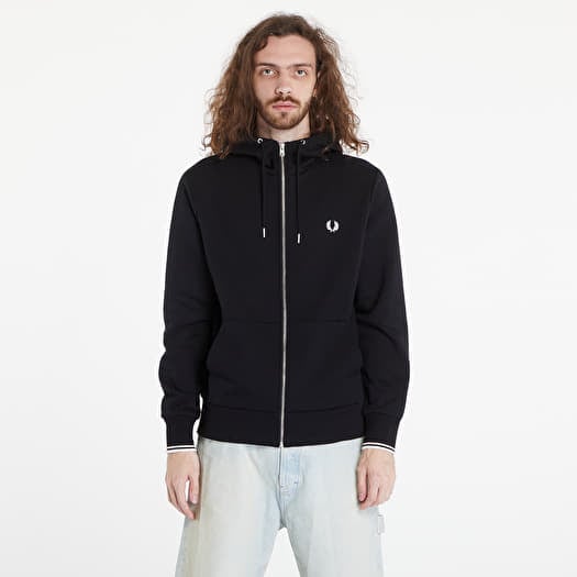 FRED PERRY Hooded Zip Through Sweatshirt Black