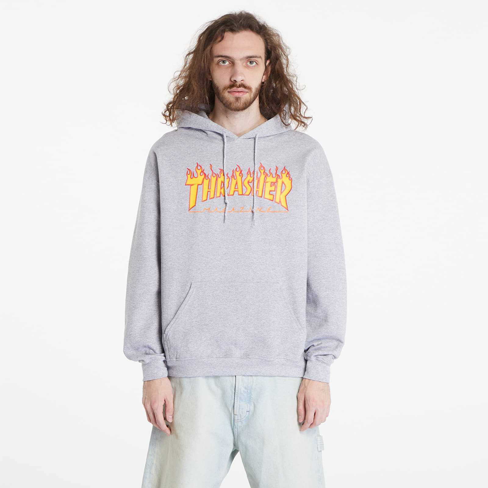 Men's sweatshirts Thrasher Flame Logo Hoody Melange Grey