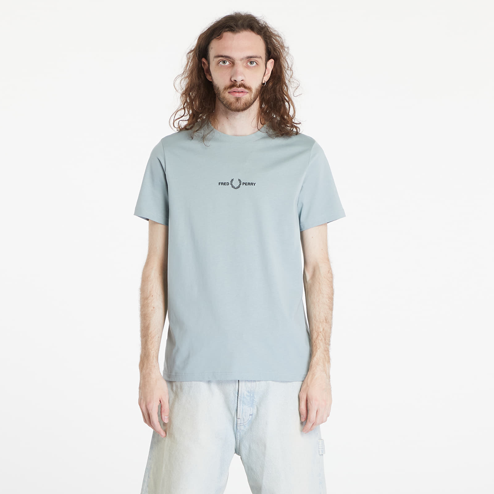 Tシャツ・カットソー FRED PERRY Cotton t-shirt logo embroidery SILVER BLUE Men's T-shirts FRED PERRY Embroidered T-Shirt Silver Blue