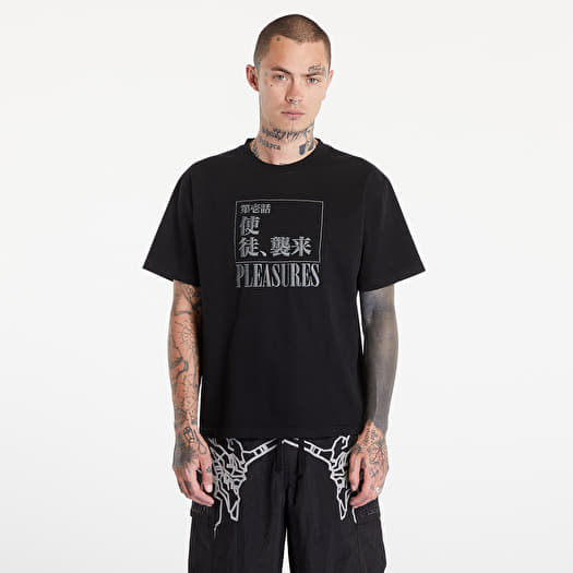 Men s T shirts PLEASURES x Evangelion Angel Attack Heavyweight Short Sleeve Tee Faded Black Queens