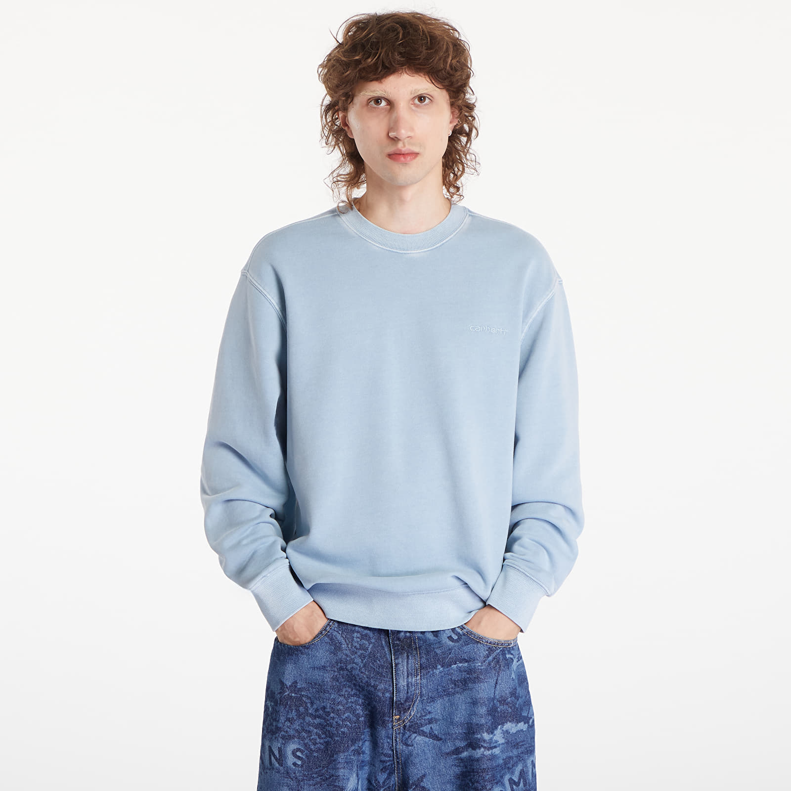 Men's sweatshirts Carhartt WIP Duster Script Sweatshirt UNISEX Misty Sky Garment Dyed