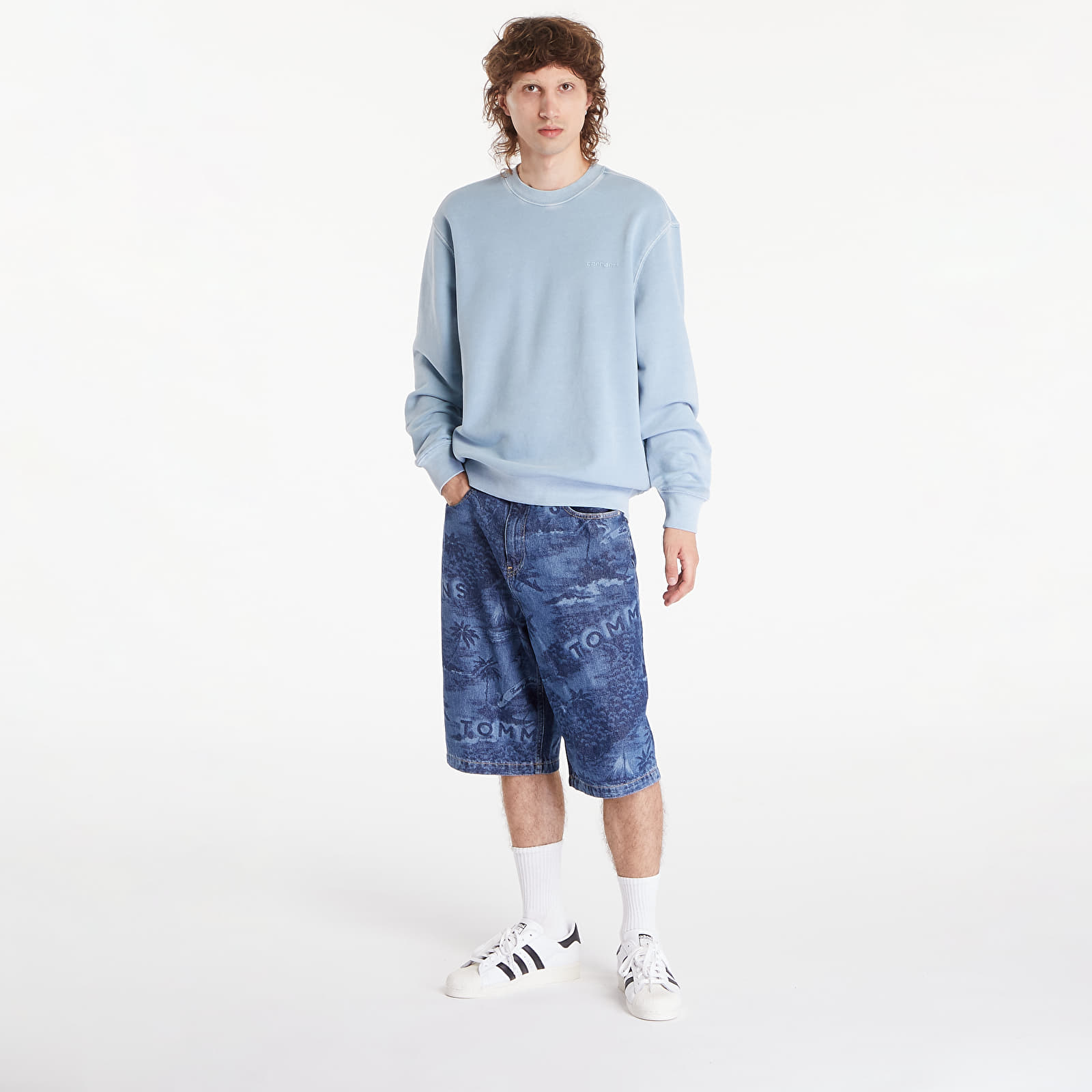 Men's sweatshirts Carhartt WIP Duster Script Sweatshirt UNISEX Misty Sky Garment Dyed