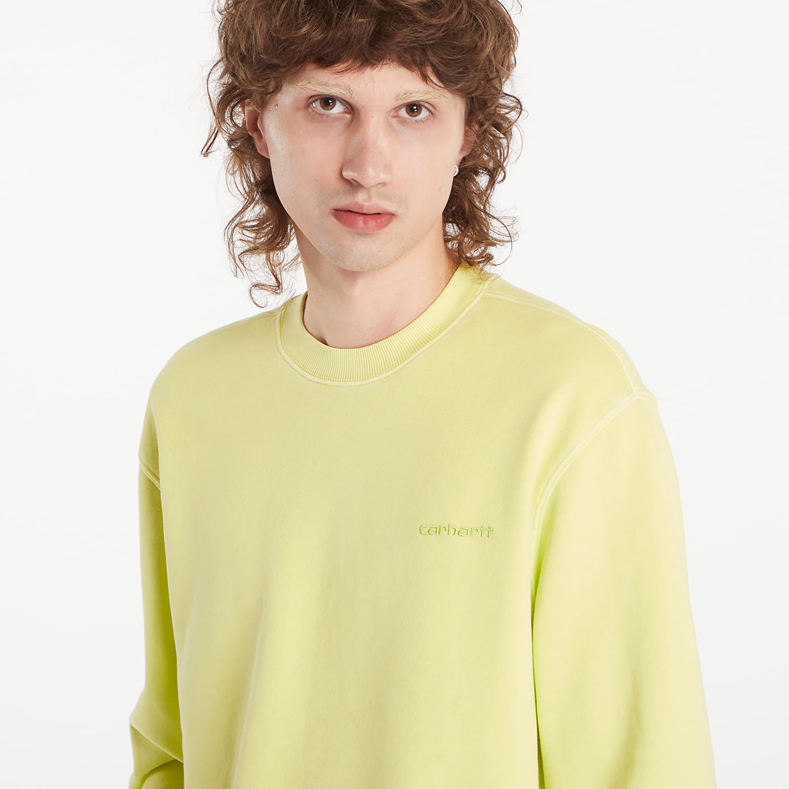 Moške majice Carhartt WIP Duster Script Sweatshirt UNISEX Arctic Lime Garment Dyed