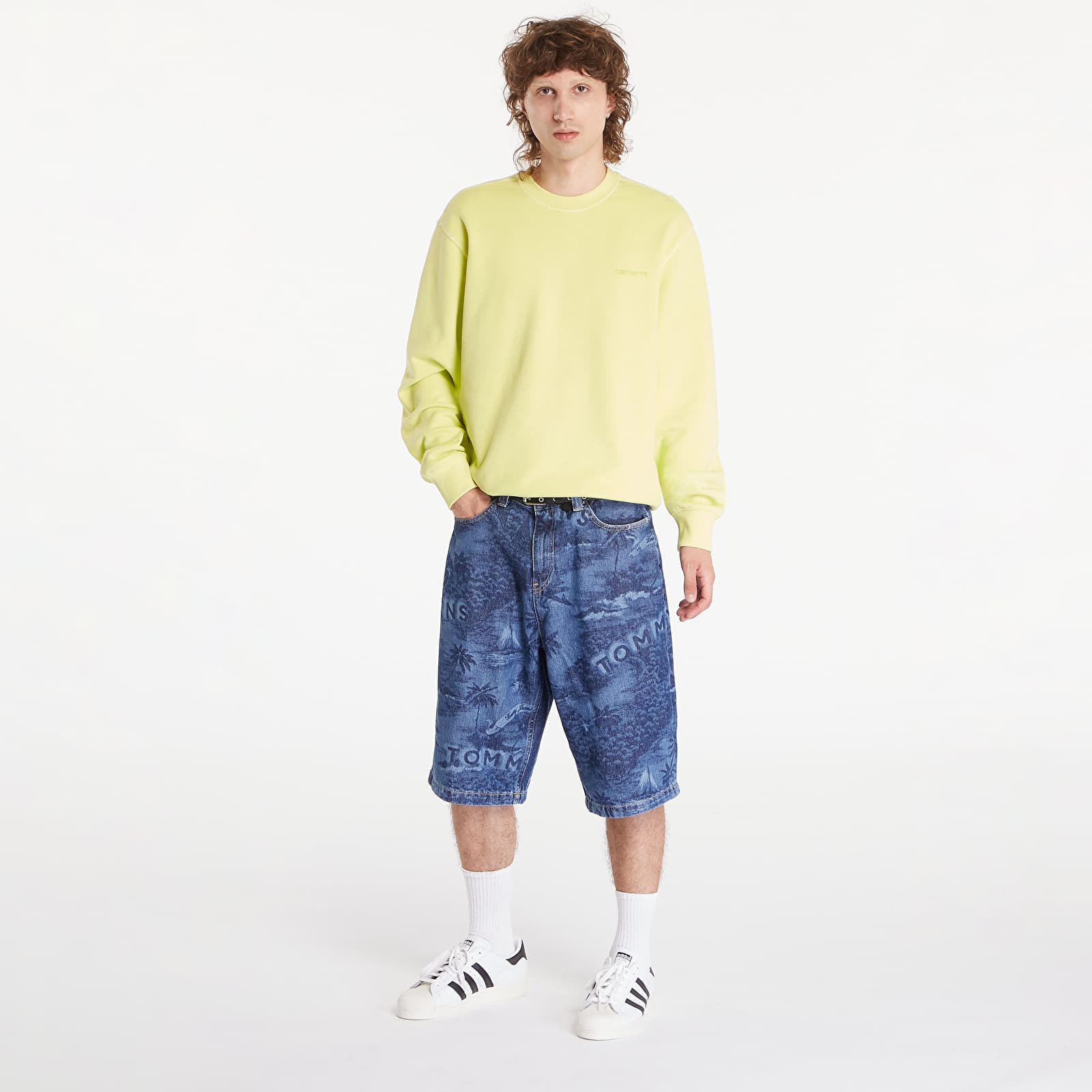 Moške majice Carhartt WIP Duster Script Sweatshirt UNISEX Arctic Lime Garment Dyed