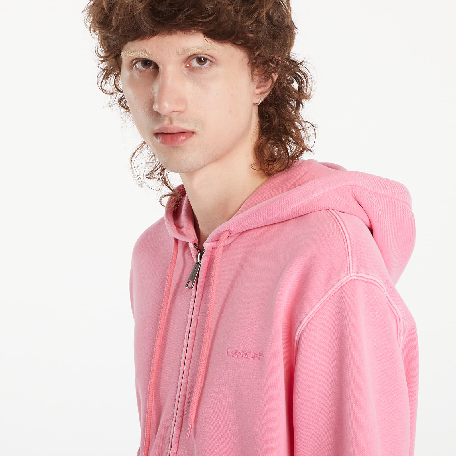 Pánské mikiny Carhartt WIP Hooded Duster Script Jacket UNISEX Charm Pink Garment Dyed