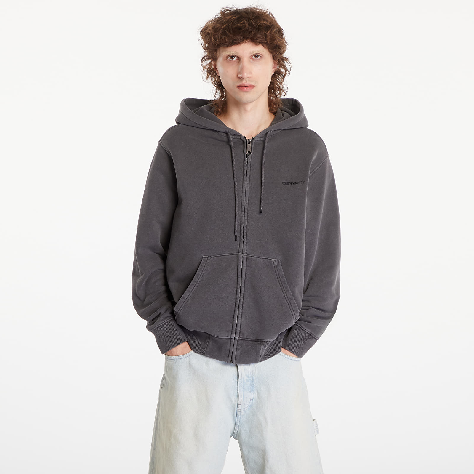 Bluzy męskie Carhartt WIP Hooded Duster Script Jacket UNISEX Black Garment Dyed
