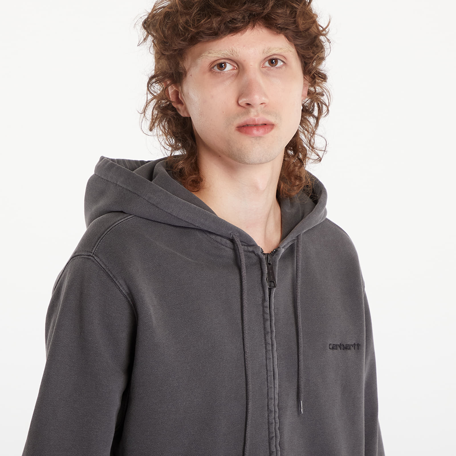 Bluzy męskie Carhartt WIP Hooded Duster Script Jacket UNISEX Black Garment Dyed