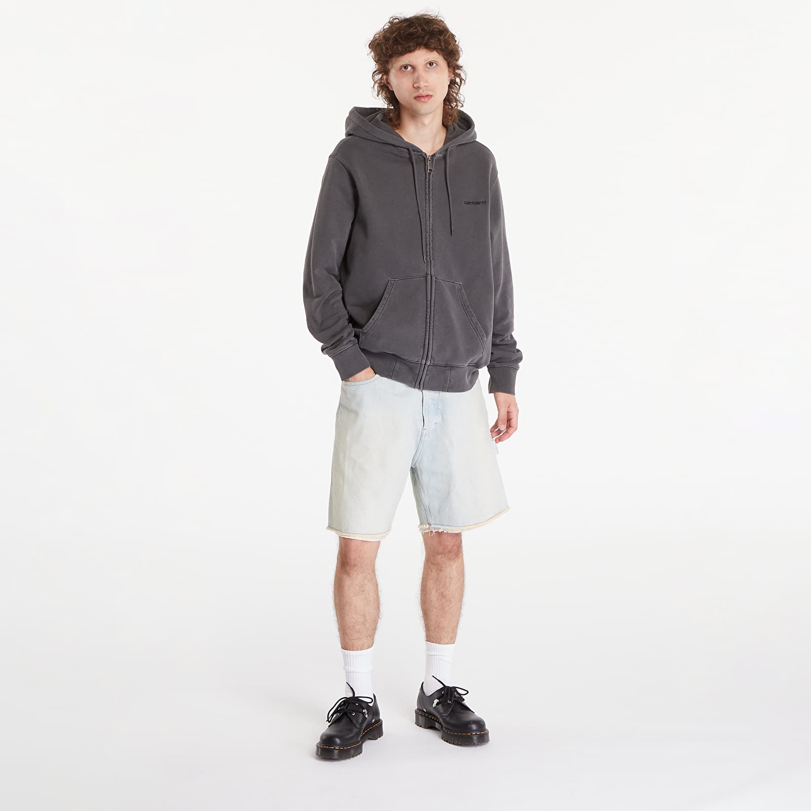 Bluzy męskie Carhartt WIP Hooded Duster Script Jacket UNISEX Black Garment Dyed