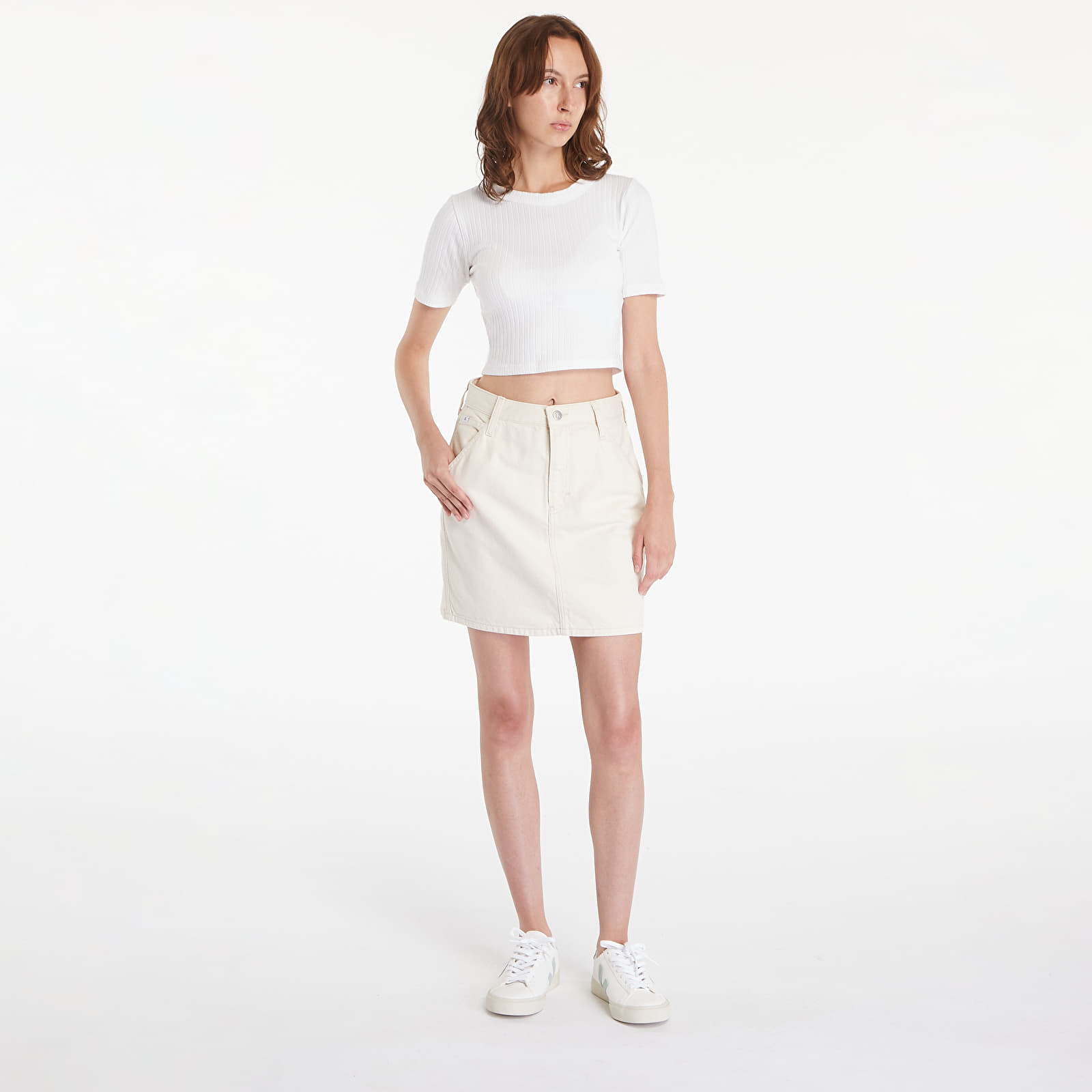 Spódnice Calvin Klein Jeans Hr A-Line Mini Skirt Hammerloop White