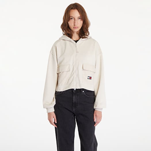 Tommy Jeans W RLX Crop Fabric Mix Hoodie Newsprint