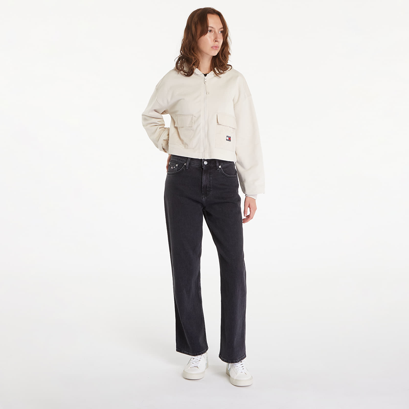 Women's Sweatshirts Tommy Jeans W RLX Crop Fabric Mix Hoodie Newsprint